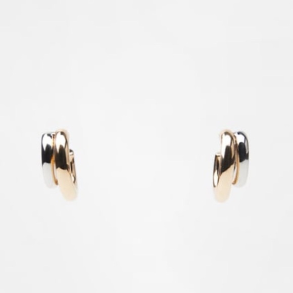 Like new! Zara DOUBLE HOOP EARRINGS - GOLD / SILVER - Picture 1 of 6